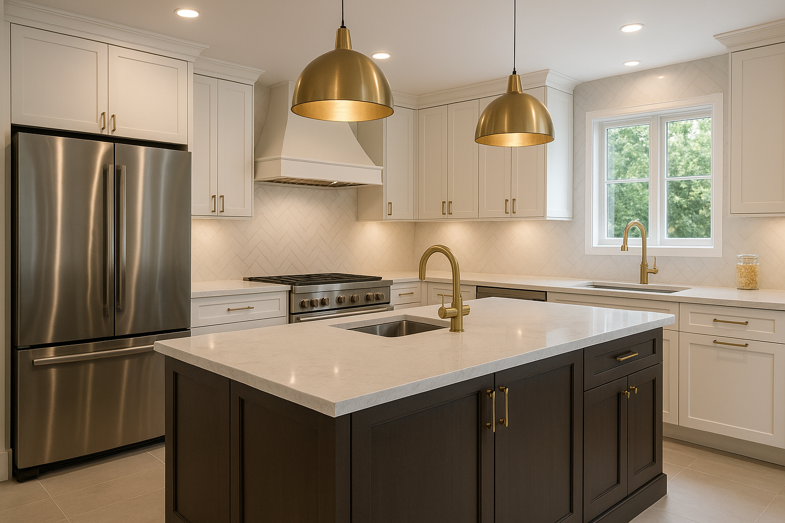 Luxury kitchen with marble island